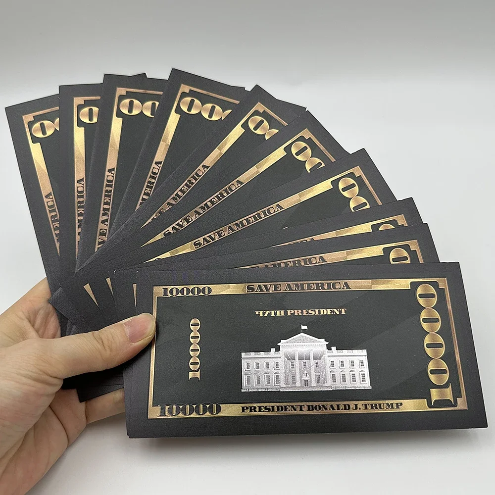 10 Stück 47 US-Präsident 10.000 Dollar Rechnungen Schwarzgold Banknoten Gedenkbanknoten Heimwanddekoration