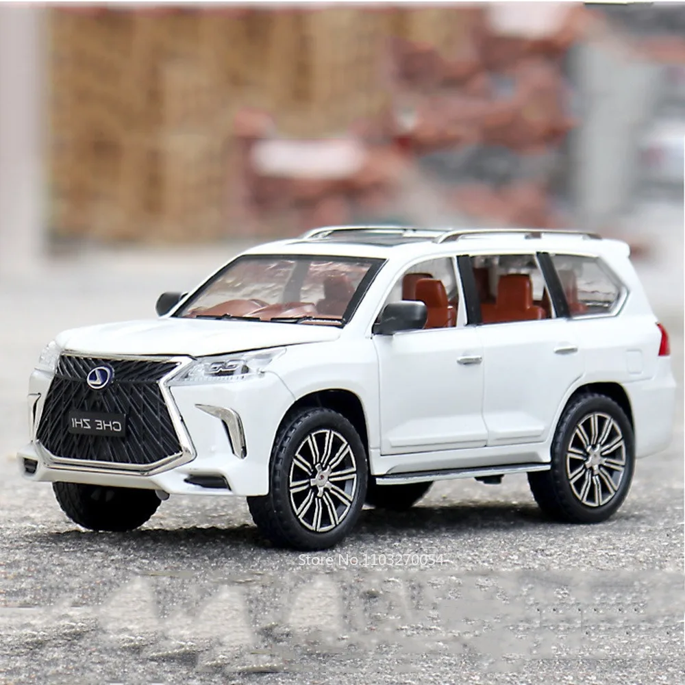 

1/24 Scale LX570 SUV Car Model Toys Diecast Alloy Rubber Tires Sound Light Pull Back Off-road Vehicle Collection Gifts for Kid
