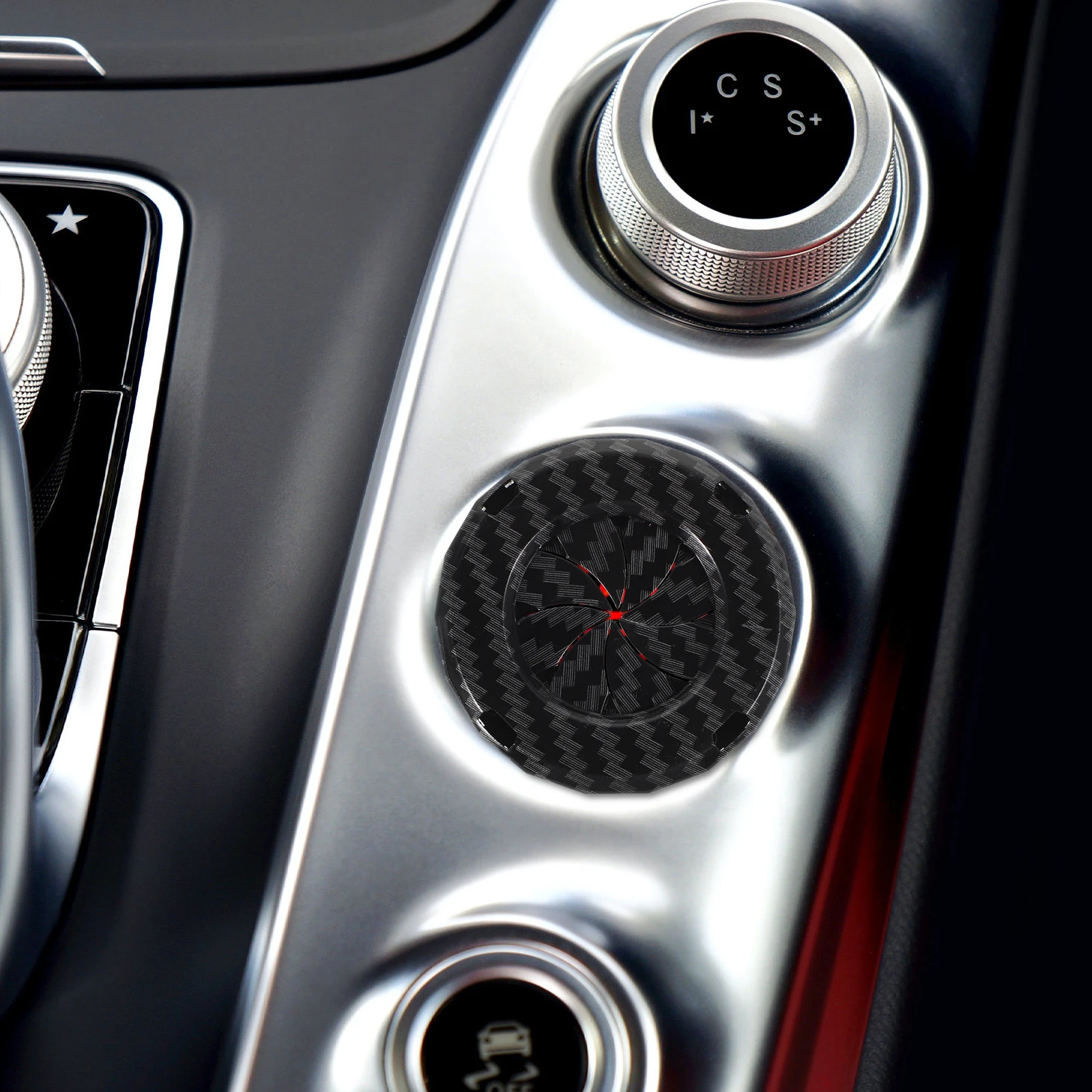 

Car Decorative Ring Engine Start Button Cover Interior Push Protective Sticker Universal Carbon Fiber Style