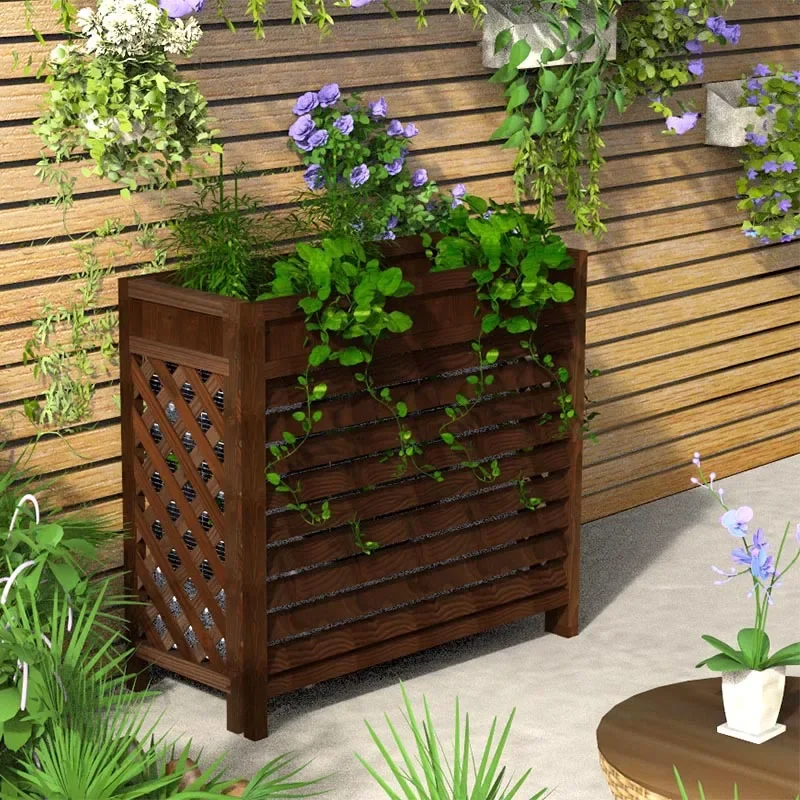 Anti-corrosion Wooden Outdoor Air Conditioning Trellis Holders Balcony Shelf Decoration Fence Solid Wood Host Cover