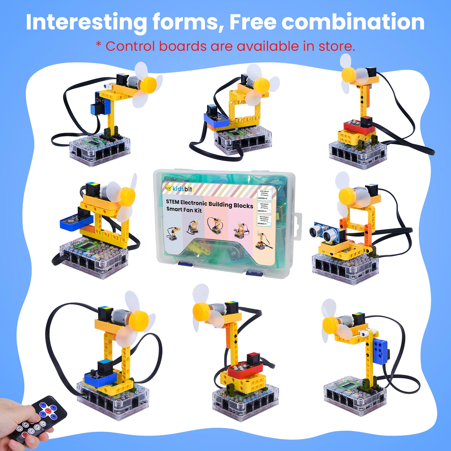 Kidsbits STEM Electronic Building Blocks Smart Fan Kit Compatible Lego Blocks For Arduino UNO & Pico & Arduino ESP32 Controller