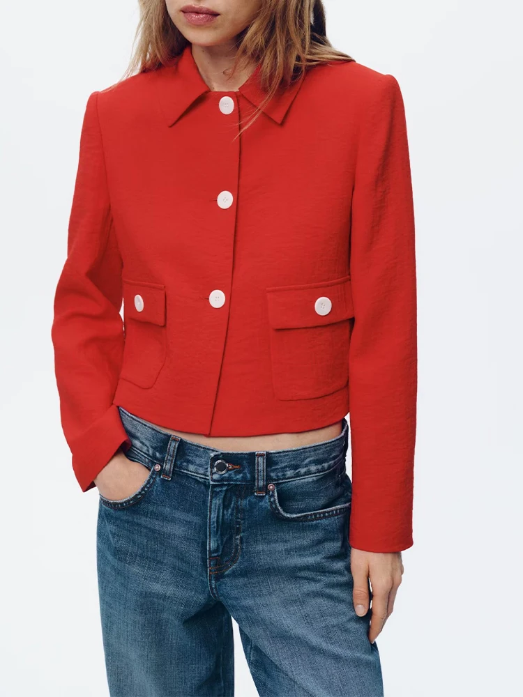 

European and American style spring new women's buttoned shoulder padded holiday style long-sleeved suit jacket