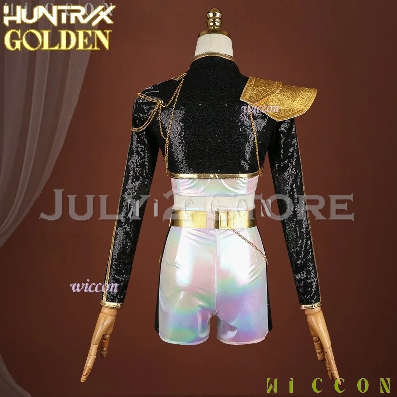 Huntrix-traje dorado para adultos y niños, disfraz de Rumi, abrigo de Anime de demonio Kpop, vestido del mismo estilo, uniforme de escenario Idol de estrella para niñas