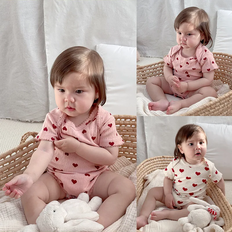

0-24M Heart Print Baby Girl Romper Summer Newborn Kid Clothes Short Sleeve 100% Cotton Baby Bodysuit Cute Sweet Outfit