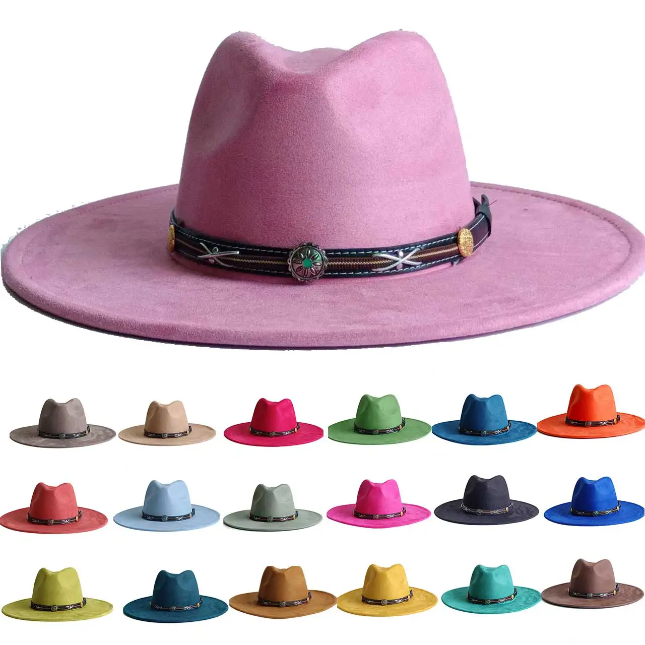 Suede Wide Brim Felt Fedoras Hat Turquoise Accessories for Women Men Church Jazz Cap Panama Hat Wholesale fedora