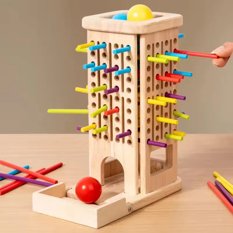 Montessori Game Wooden Stick Tower Toy With Sticks Dice Motor Skills Development Stick Counting Math Educational Toy For Kids