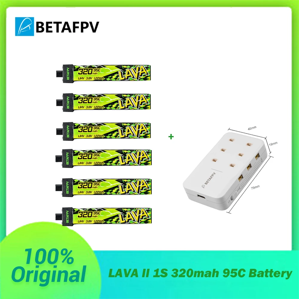 BETAFPV LAVA II 1S 320mah 3,8V 95C Batterie BT2.0 Anschluss mit Ladegerät für Air65, Meteor65 Pro, Cetus