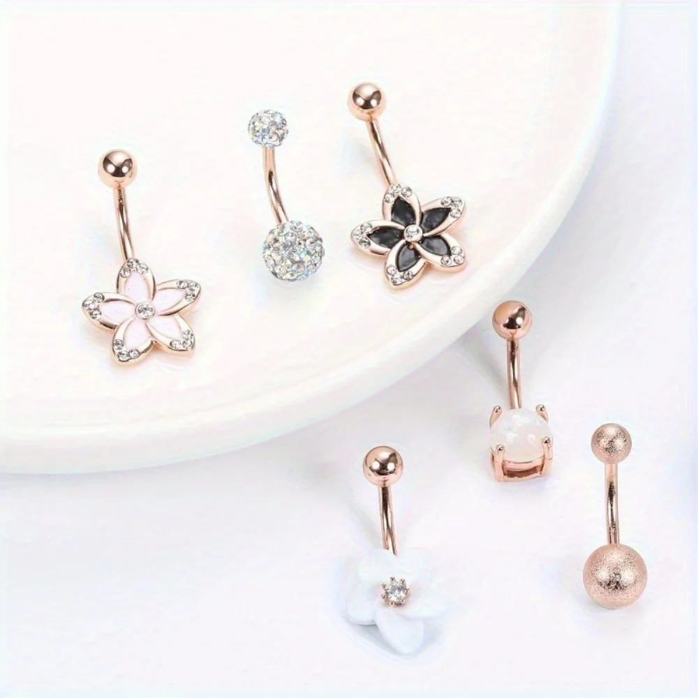 Drperfect 1Pcs Belly Button Rings Surgical Stainless Steel Belly Rings for Women Body Piercing with Gold Plated Brass Flower