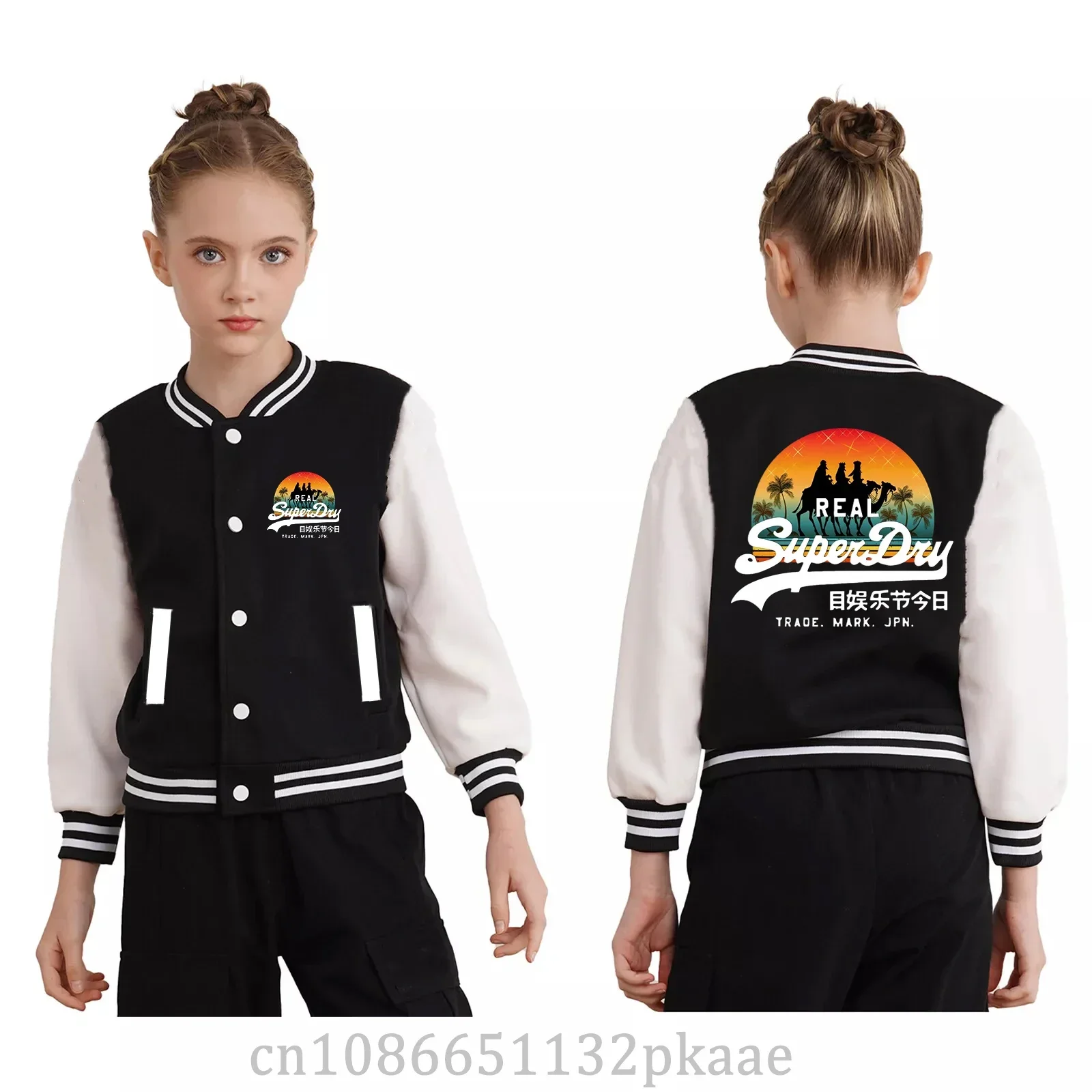 Superdry Cartoon Baseball Jacket Children\'s Hip Hop Harajuku Jackets Tops Autumn Winter Kid Boys Girls Loose College Coats