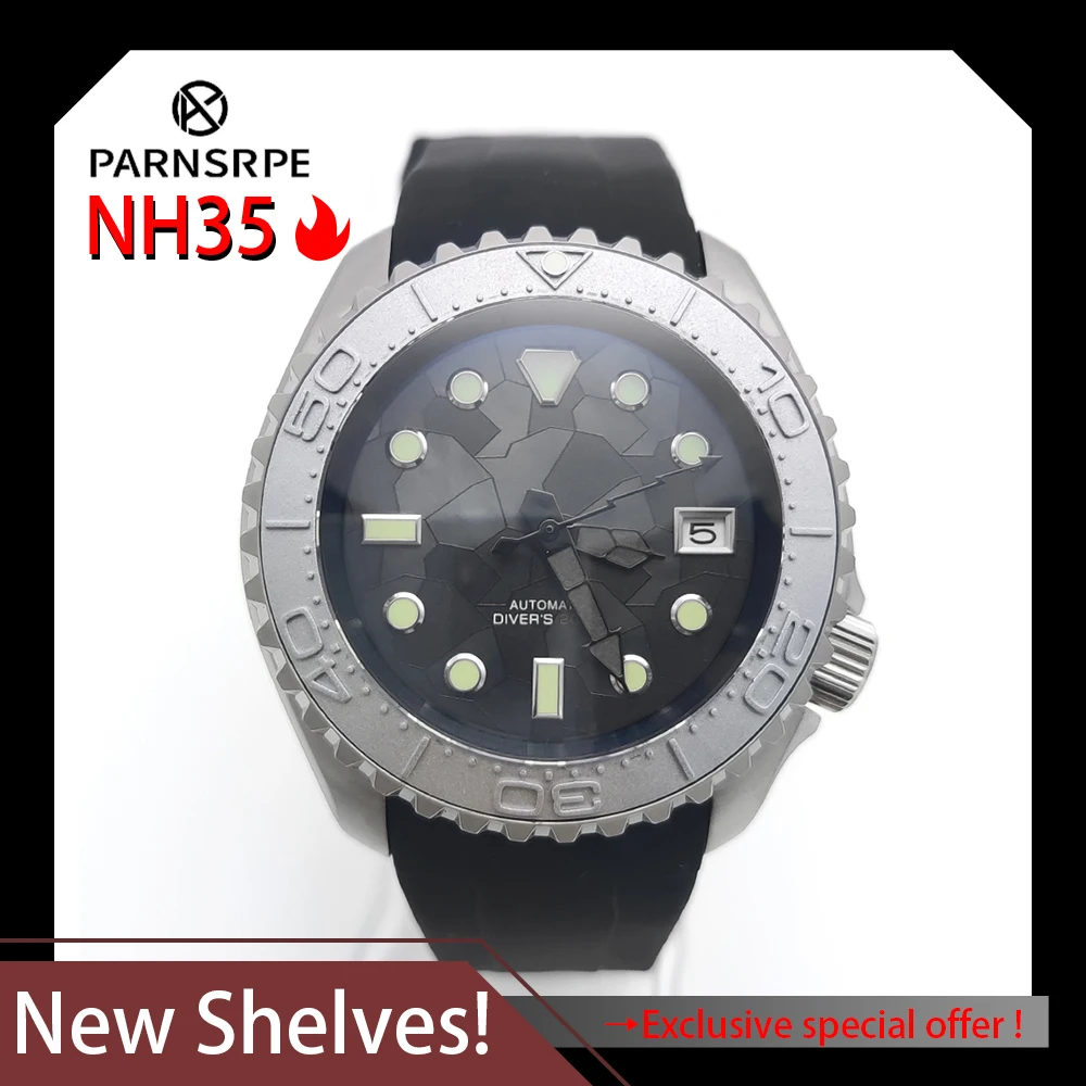 

High End Waterproof Watches 42mm Diver NH35A Black Mechanical Automatic Sapphire Ceramic Bezel Date display