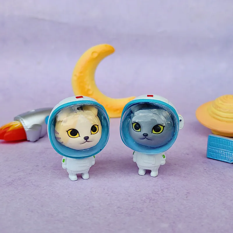 Astronauta gato Luna espacio decoración Pvc artesanía miniatura figura pequeña para bonsái micropaisaje decoración de jardín de hadas