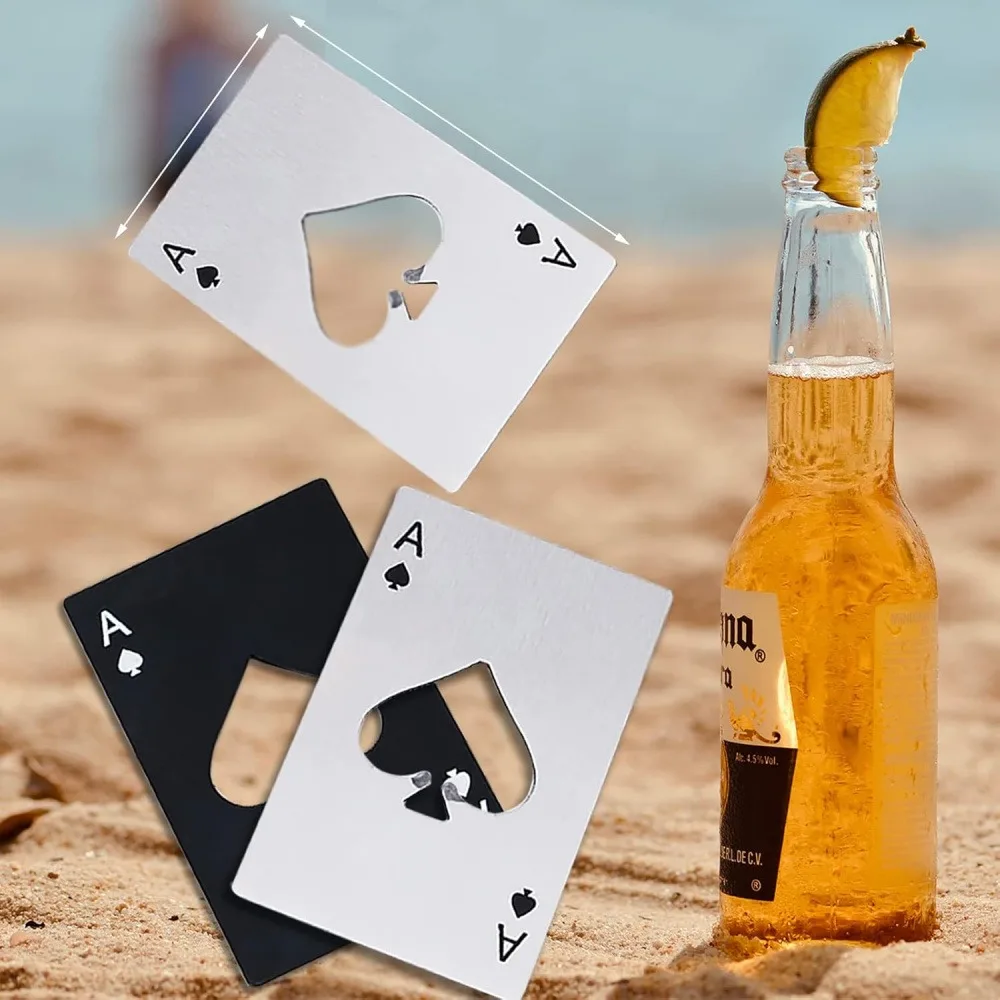 4 Pack Poker Card Beer Bottle Opener, Spade A Design Multifunctional Cap Opener for Beer, Soft Drinks, and Soda Bottles, Stainless Steel Bar Accessory (Random Color)