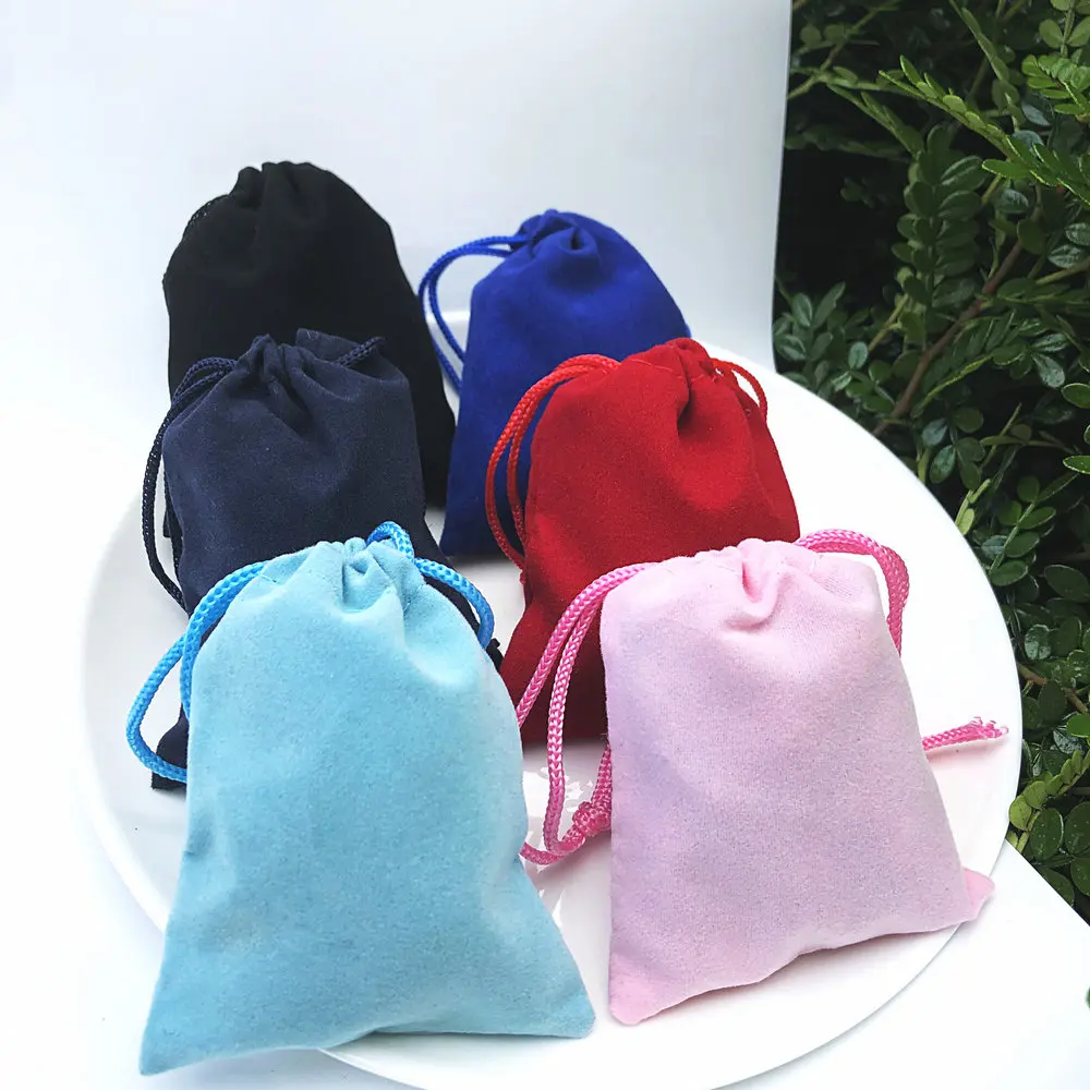 200 Pieces Velvet Dust Bag Black Multi-Color 10x12 Cm 7x9 Cm 5x7 Cm Drawstring Gift Packaging Small Jewelry Storage Bags