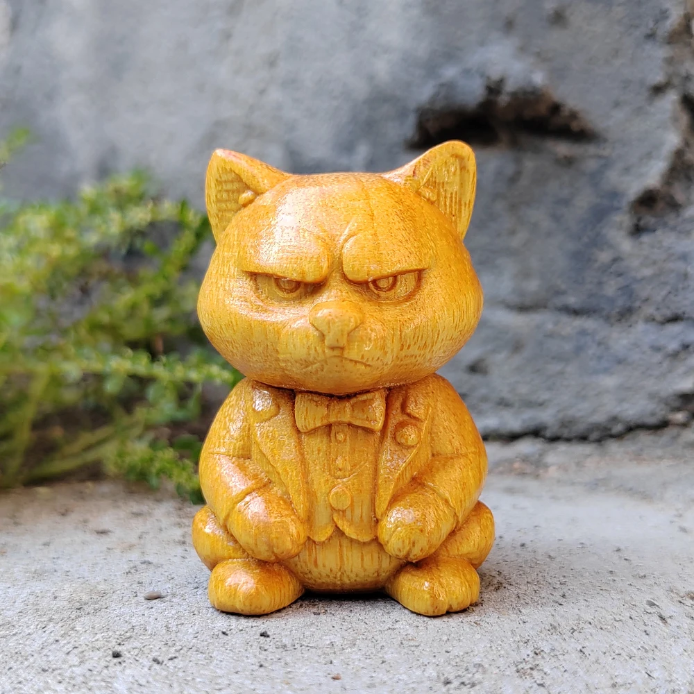Wooden Suit-Wearing Cat Figurine Ornament Father's Day Birthday Party Decoration Gift Home Living Room Study Display Artwork Holiday Decoration Tabletop Bedroom Decorative Ornament Creative Art Collectible Housewarming Gift Decorative Display Piece