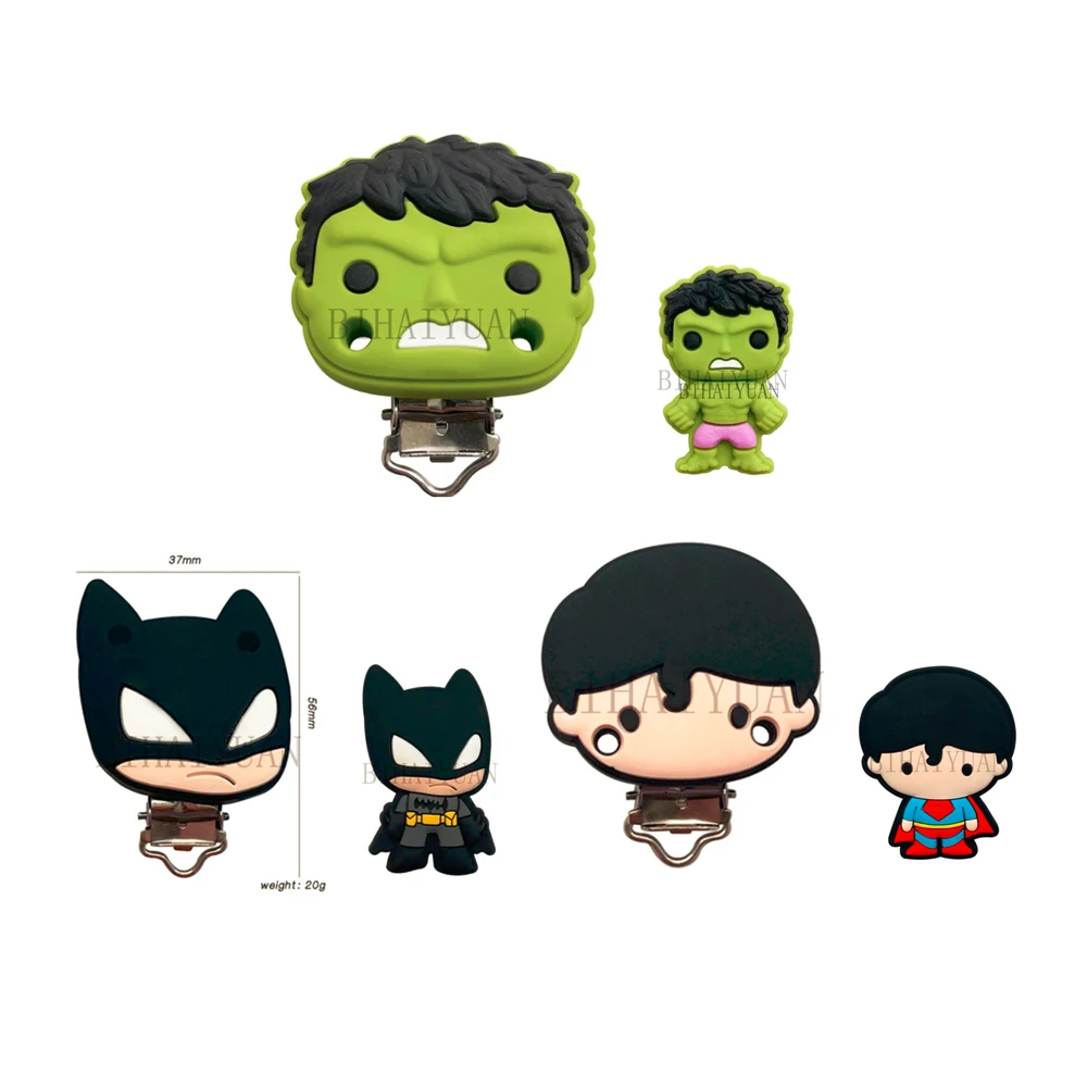 Juego de mordedores de silicona de batman, superman, hulk, cuentas y chupete, mordedor de grado alimenticio para bebé, 2 piezas