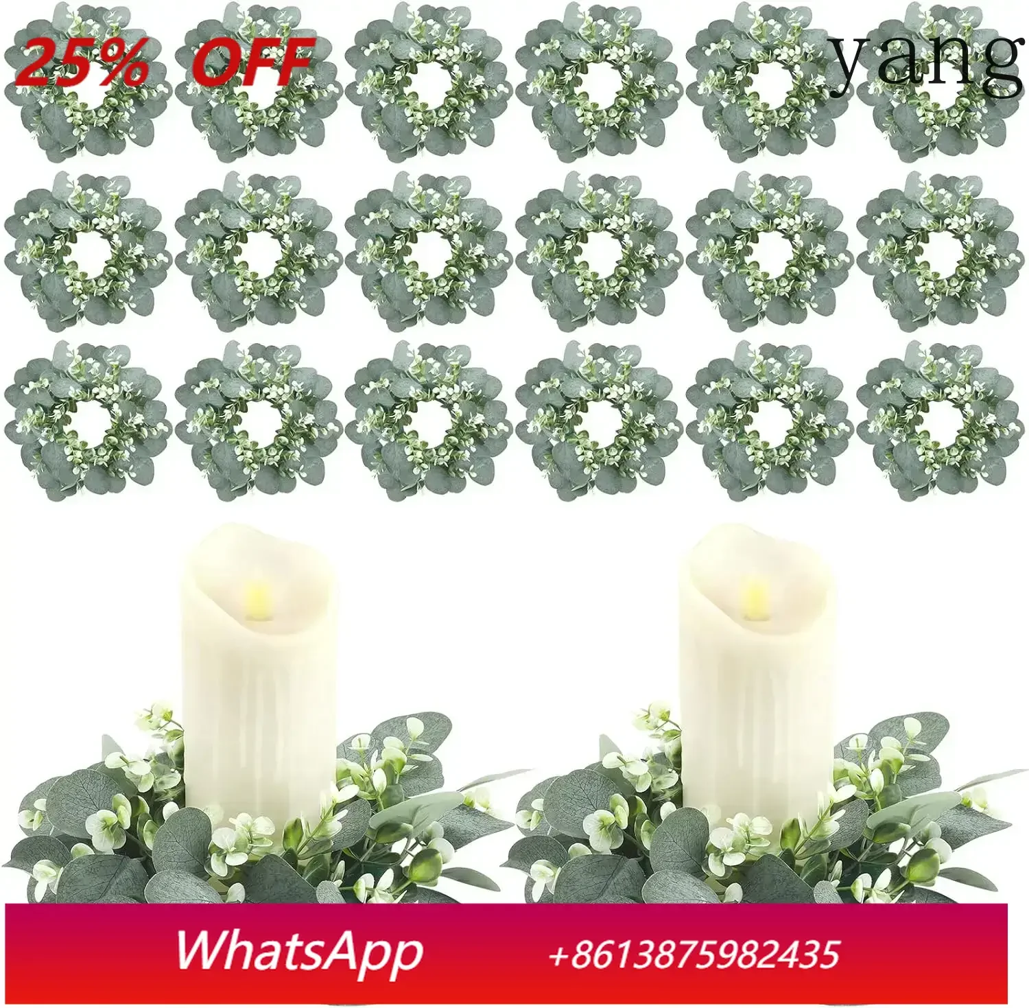 

8/20Pcs Artificial Greenery Candle Rings Fake Eucaly Leaf Wreaths Boho Wedding Candle Rings for Birthday Home Door Decor