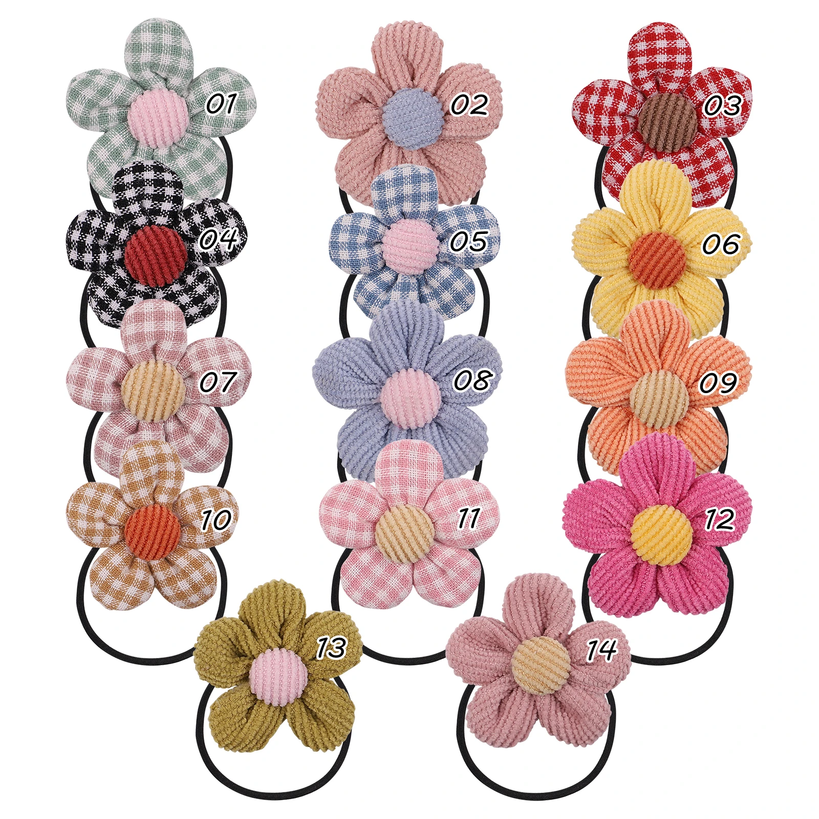 14Piece/lot Cute Sweet Flower Elastic Hair Bands For Girls Corduroy Rubber Band Hair Ropes Ponytail Holder Kids Hair Accessories