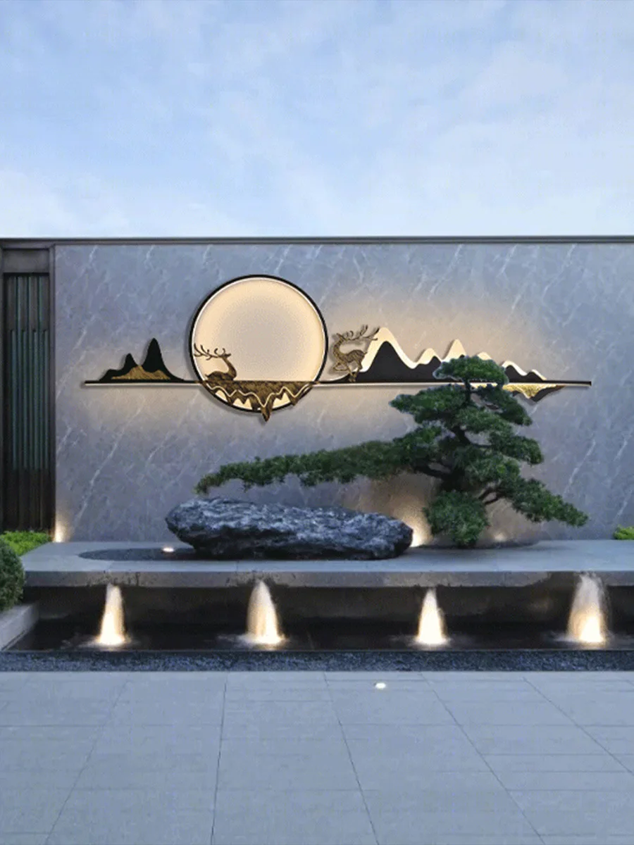 النمط الصيني الجديد، مصباح حائط، فيلا، فناء، حلقة، ستانلس ستيل #2