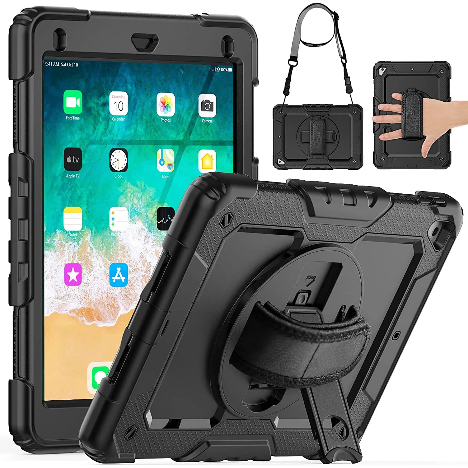 

Fit iPad 9.7/ Air 2/ Pro 9.7 Shockproof Hand Strap Shoulder Strap Kickstand Protective Case for iPad 6th/5th Generation Cases