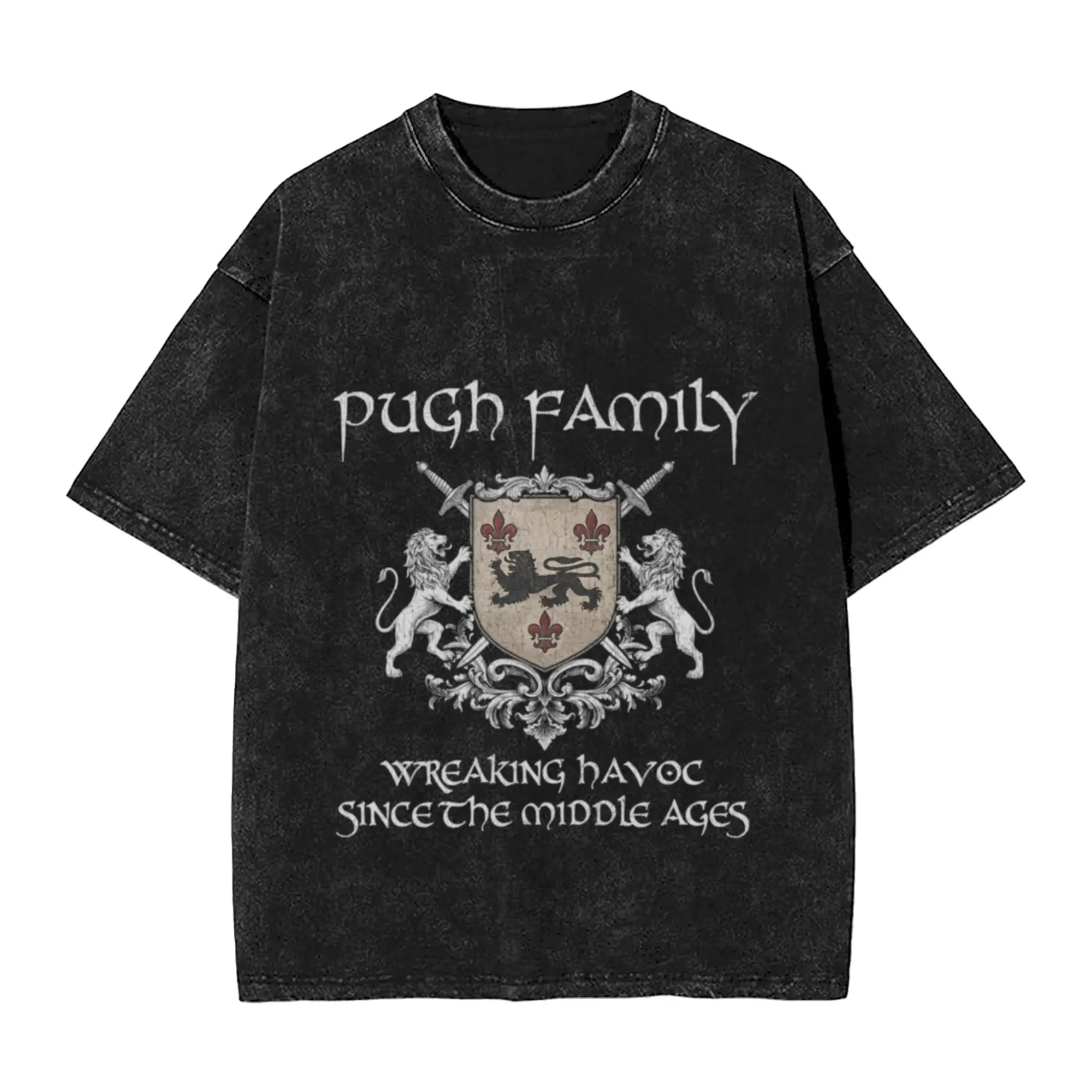 Pugh Family Crest   Medieval Heritage Emblem for Ancestry Lovers   Vintage Style Fans A Vintage Oversized Cotton Unisex T-Shirts