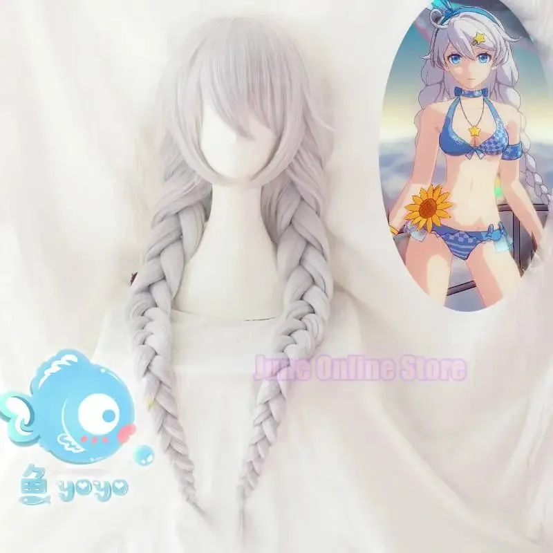 2025 신규 혼카이 임팩트 3 키아나 카슬라나 코스프레 실버 롱 브레이드 내열성 합성 헤어 할로윈 카니발 파티 + F ❤ ❤