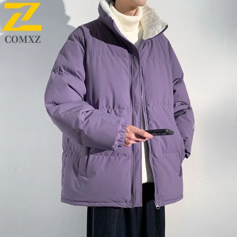 

Men Bread Jacket Handsome Stand Collar Solid Color Winter Ski Winter Jacket Travel Hiking Puffer Warm Snow Cotton Padded Jacket