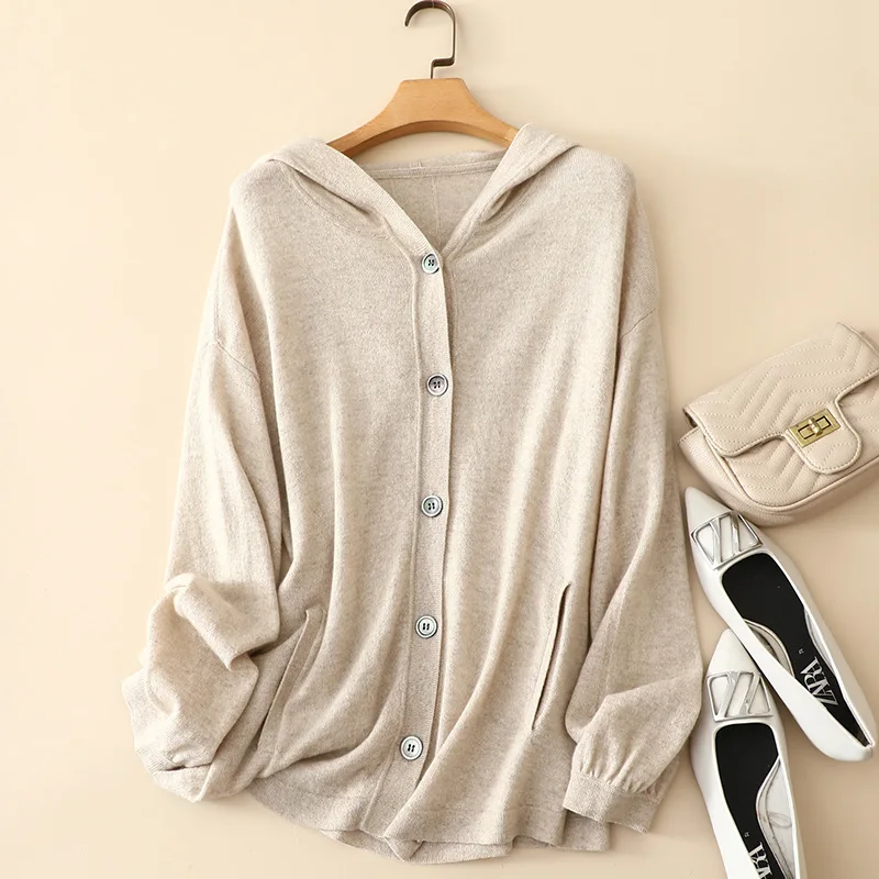 masigoch europe fashion winter chic high quality 100% cashmere oversized hooded cardigan coat