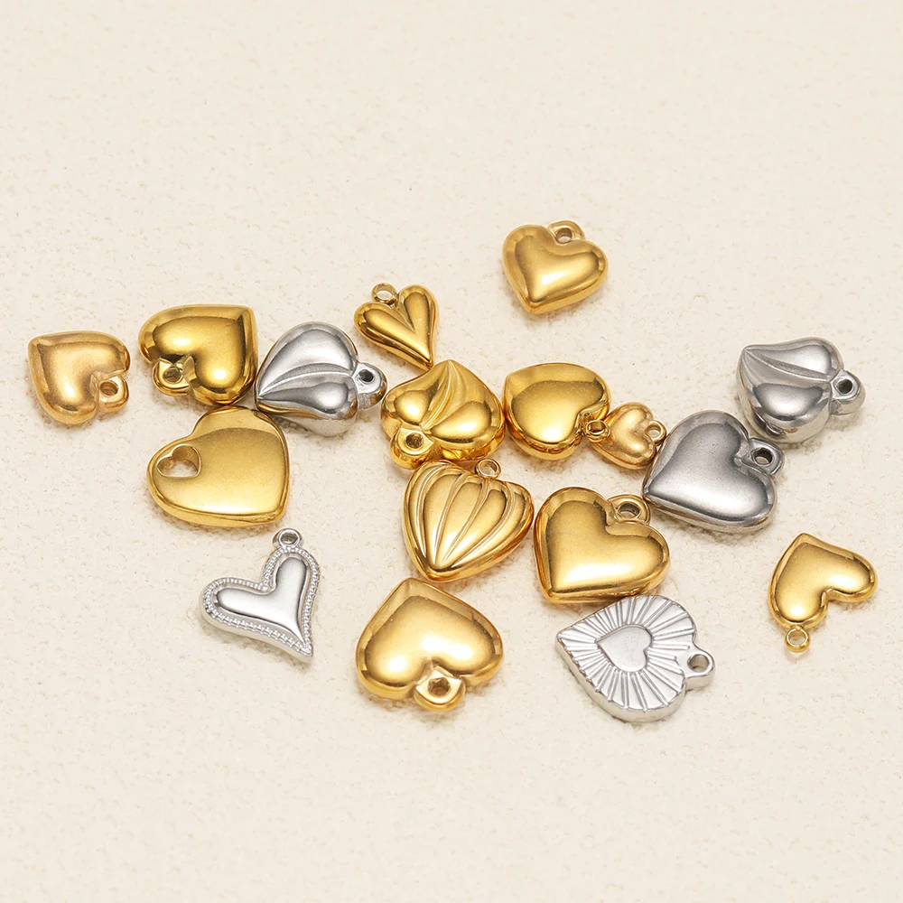 5 Stück Edelstahl Neue Mode Dreidimensionale Herz-Anhänger PVD-Vergoldet Halskette Selbstgemachtes Armband DIY Schmuck – Detail 4