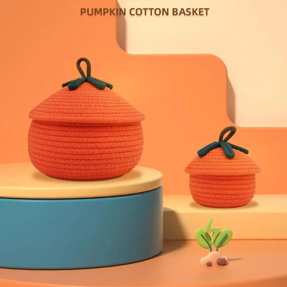 Keranjang Labu Tenun Halloween dengan Tutup Keranjang Hadiah Labu Keranjang Permen Multifungsi Dekoratif untuk Mainan Makanan Ringan Permen