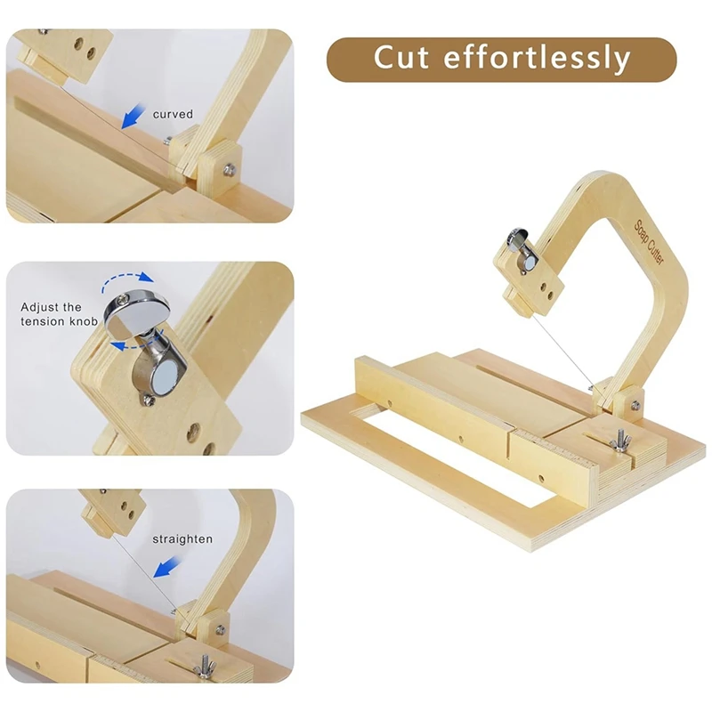 Multi-Use Wooden Soap Cutter With Adjustable Wire For Soap, Butter, Bread, Cake, Candles, And Cheese Making