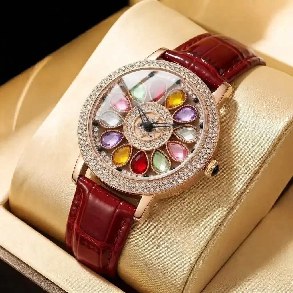 Fashion women's watch, crocodile pattern strap, bright petal shape elegant light luxury party dinner versatile style