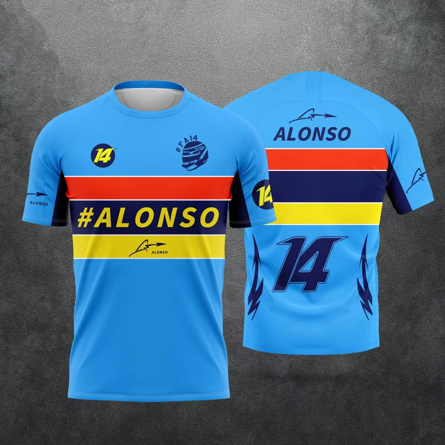 Family Men's Fernando Alonso 14 Graphic Short Sleeve Jersey Quick Dry Breathable Lightweight Racing T-Shirt for Adult Fanatics
