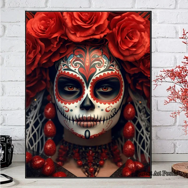 La Catrina Sugar Skull Girls Poster Prints Mexican Day of The Dead Gothic Canvas Painting Wall Art Picture for Room Home Decor