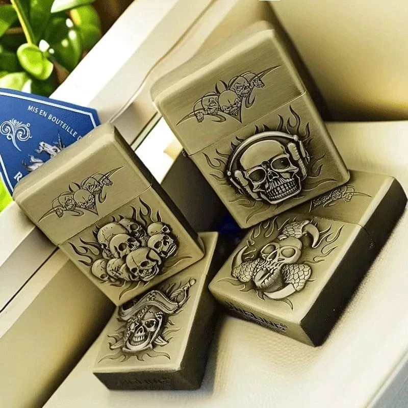 2026 New Creative Personalized Kerosine Lighter Zinc Alloy Embossed Ghost Head Joy Series Windproof Flame Lighter