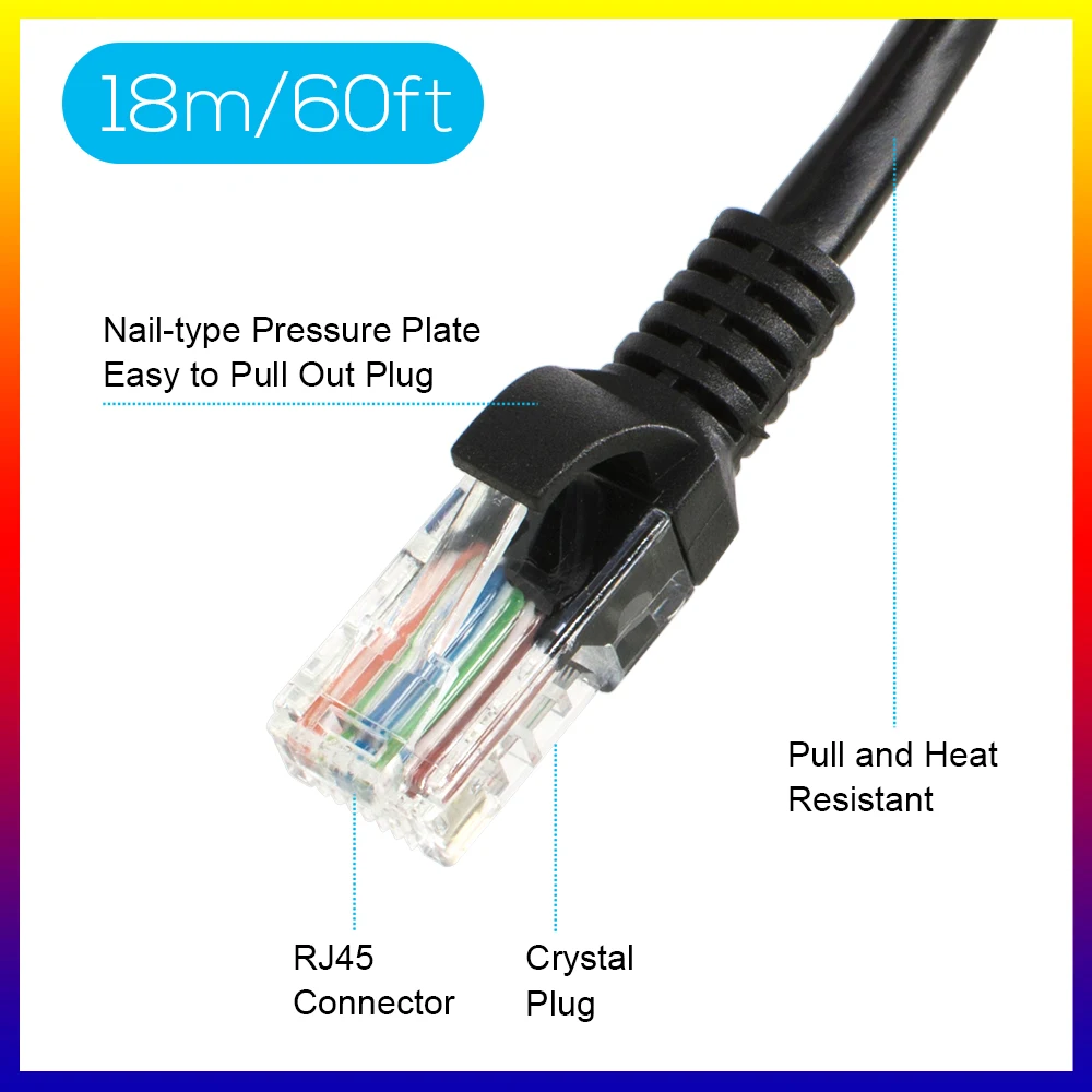 Cat 6 Ethernet Cable 60FT Outdoor & Indoor, Cat6 Ethernet Patch Cable, High-Speed RJ45 Network Cable Pure Copper