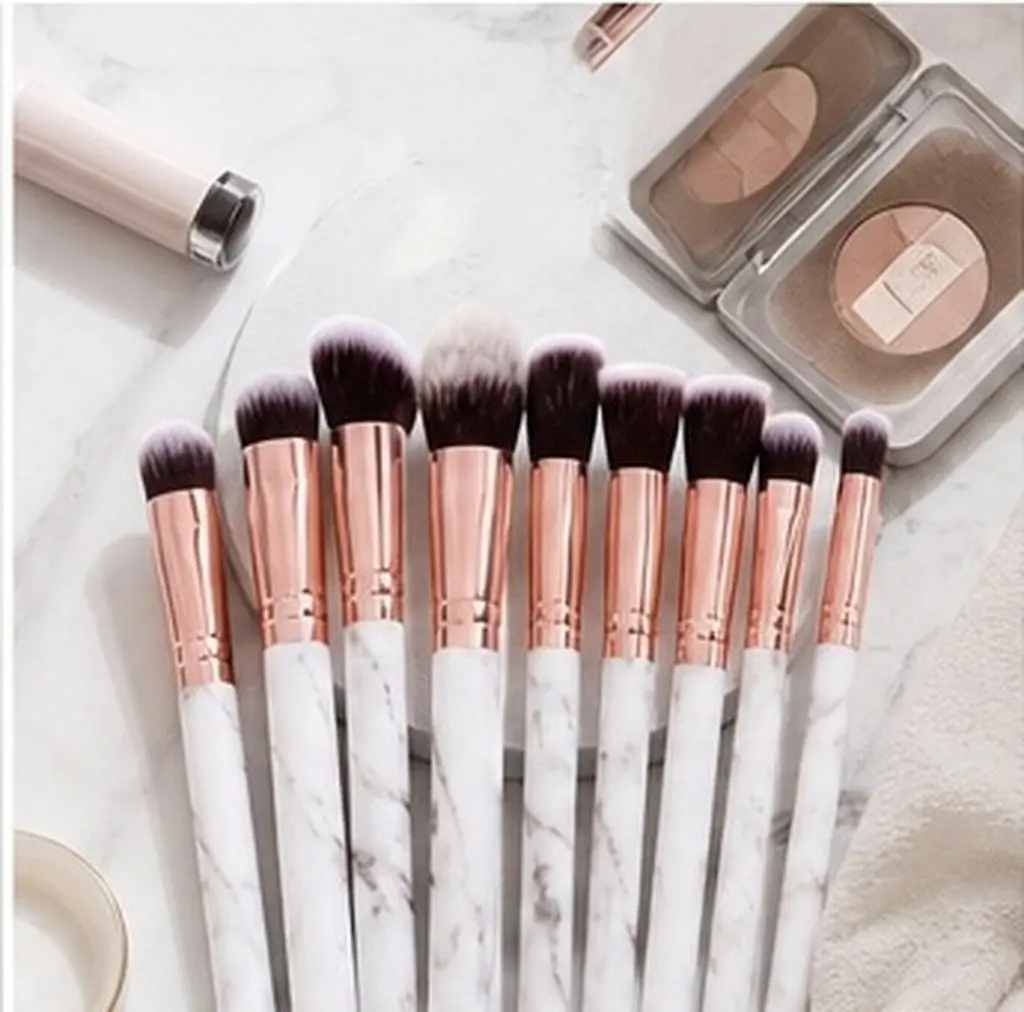 15-Piece Marble Nylon Makeup Brush Set with Plastic Handles – Professional Powder & Blending Brushes for Women