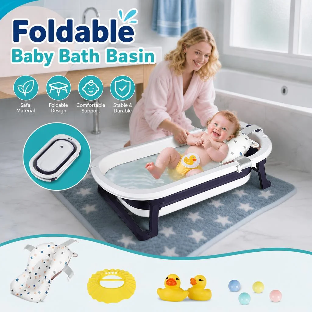 

Foldable Baby Bath Basin Ajustable Toddler Sitting lying Tubs Shower Bathtub Newborn Support Seat Mat Cushion Floating Water Pad