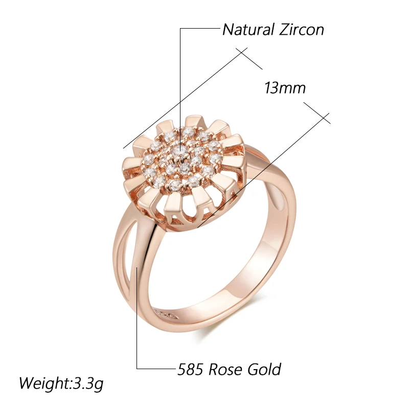 Kinel Hot 585 Rose Gold Color Crystal Flower Bride Ring For Women Full Shiny Natural Zircon Accessories Daily Fine Jewelry Gift