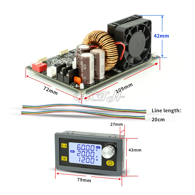 20A/1200W 15A/900W 6-70V To 0-60V CV CC Step Down Module CNC Adjustable DC Regulated Power Supply Maintenance