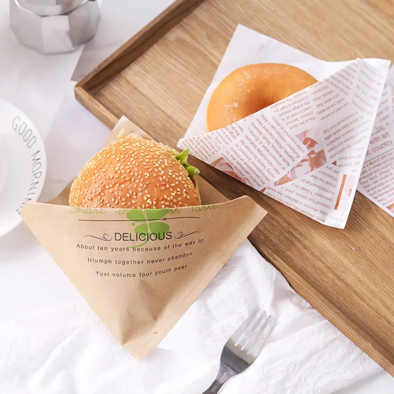 50pcs Sandwich Hamburger Baking Package Oil Paper Oilproof Donut Bread Wrapper Food Paper Bag