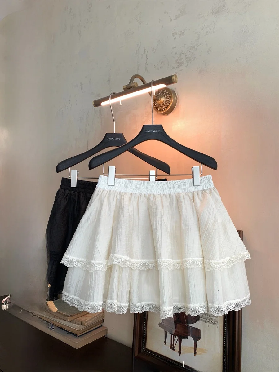

Ballet Princess Style Double Layer Lace Trim Cake Skirt plus Size A-Line Skirt High Waist Lace Fabric Casual Everyday Wear
