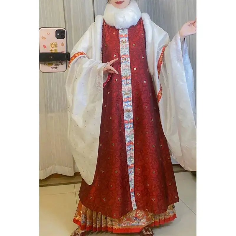 سلالة مينغ هانفو سترة طويلة حافة خام صينية تقليدية سميكة نمط داكن غزل النسيج الشتاء الذهبي الصين بي جيا