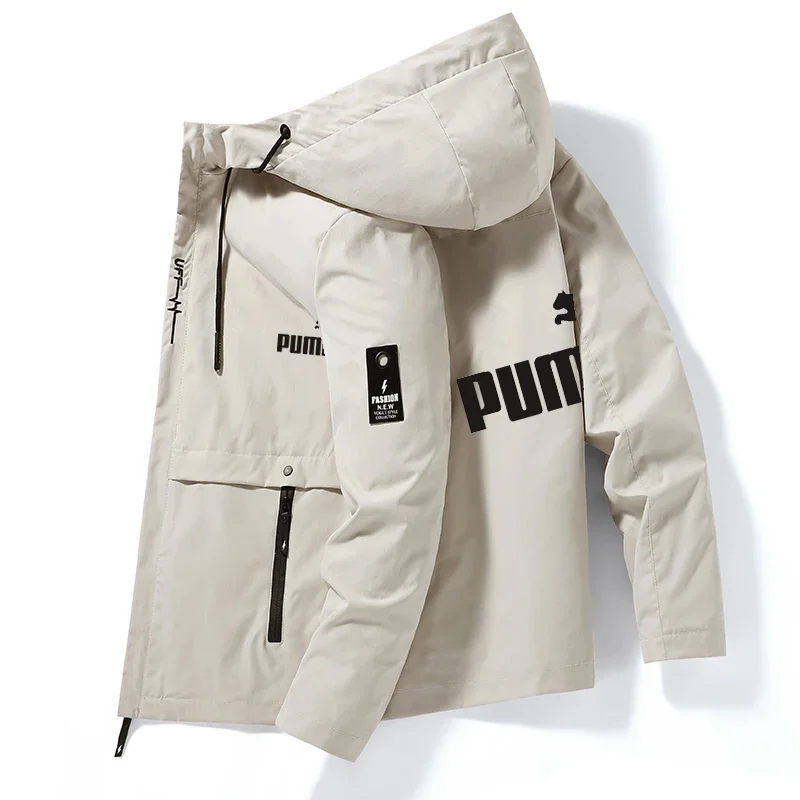Autumn and Winter Full Icon Brand Men's Windproof Zipper Hooded Jacket Casual High Quality Outdoor Sports Lightweight Style