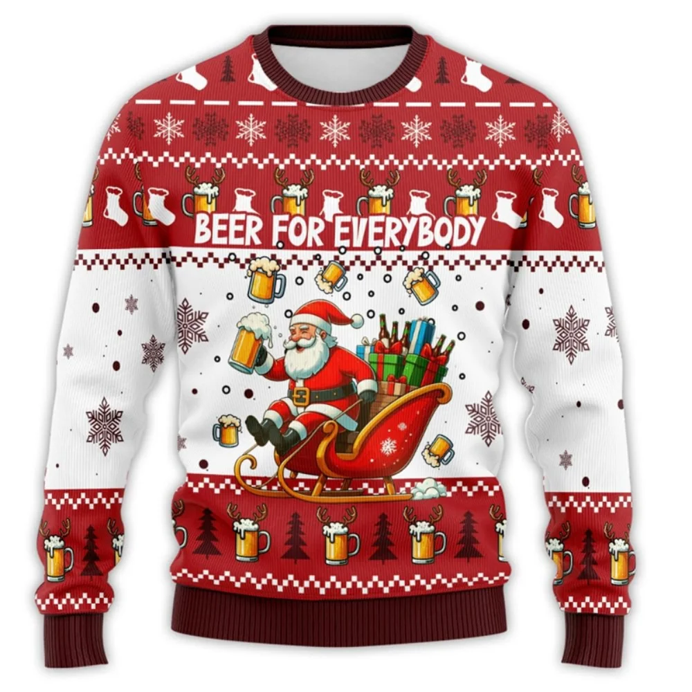 

2026 Beer Graphic Sweatshirts Santa Claus Bar Party 3D Printed Ugly Christmas Sweater Unisex Pullovers Streetwear Sweatshirt Top