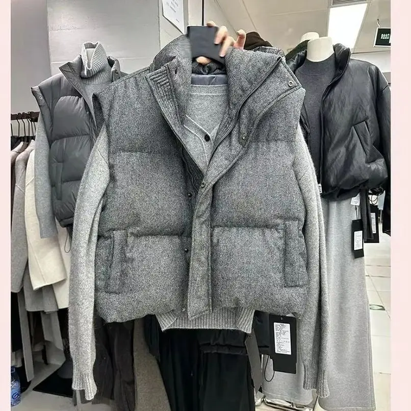 

Short Down Cotton Vest Stand Collar Sleeveless Women Outerwear Waistcoat 2025 New Winter Outwear Casual Female Sleeveless Jacket