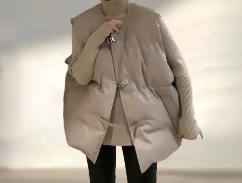 2025 Fashion Retro Vest Autumn and Winter New Round Neck Metal Buckle Loose Jacket