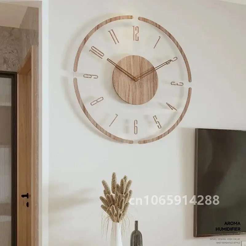 35cm Wall Clock Home Decor Solid Wood Creative Silent Quartz Clock Living Room Decoration Mute Nordic Wall Clock X-Space