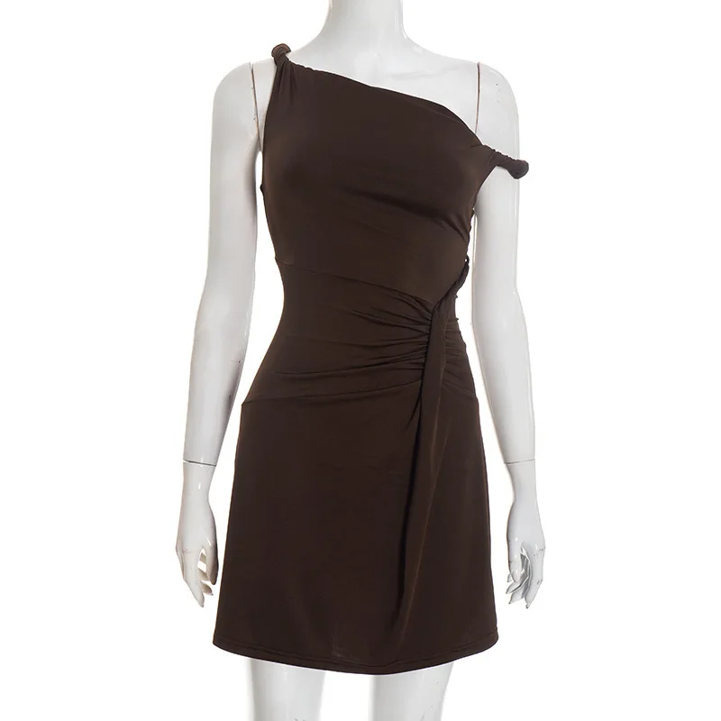 Blifanbo sexy gola diagonal mini vestido feminino elegante ruched cinta de espaguete magro cintura alta sólido retalhos clube vestido de festa