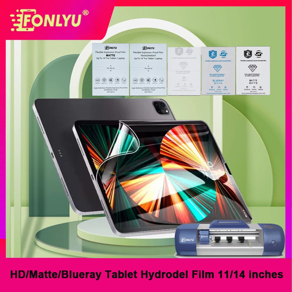 FONLYU Tablets Pad HD Clear Matte Anti-blue Hydrogel Film for Cutter 11/14 inch LCD Screen Protector Front Film Cutting Machine