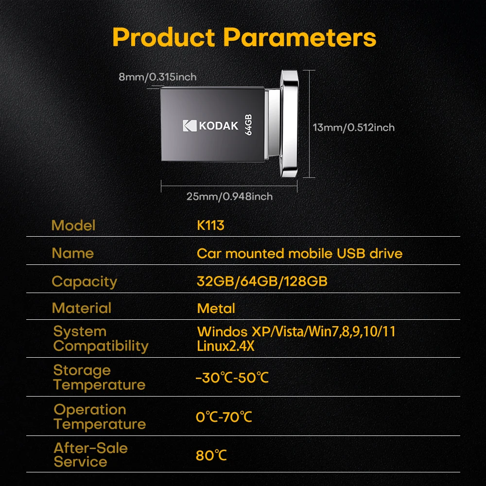 Kodak K113 Mini Metal Flash Drive 128GB Pendrive 64GB 32GB Mini Memory Key USB for PC Automotive Laptop Desktop